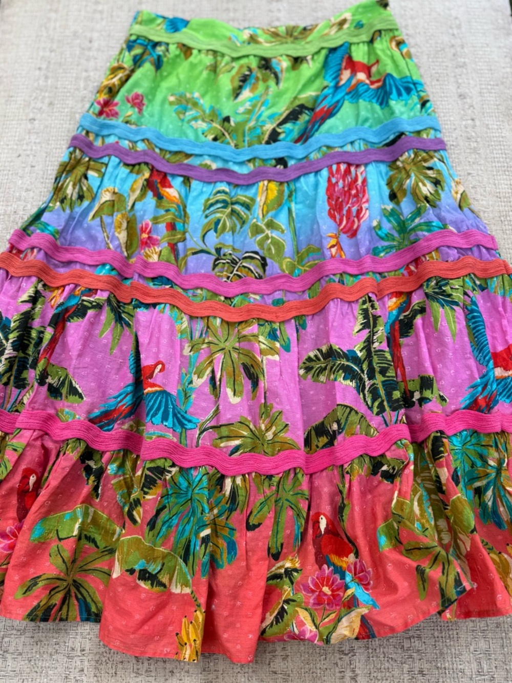 FARM Rio Ombré Forest Colorblock Tiered Midi Skirt - Green Pink Blue Size XL - Picture 4 of 7